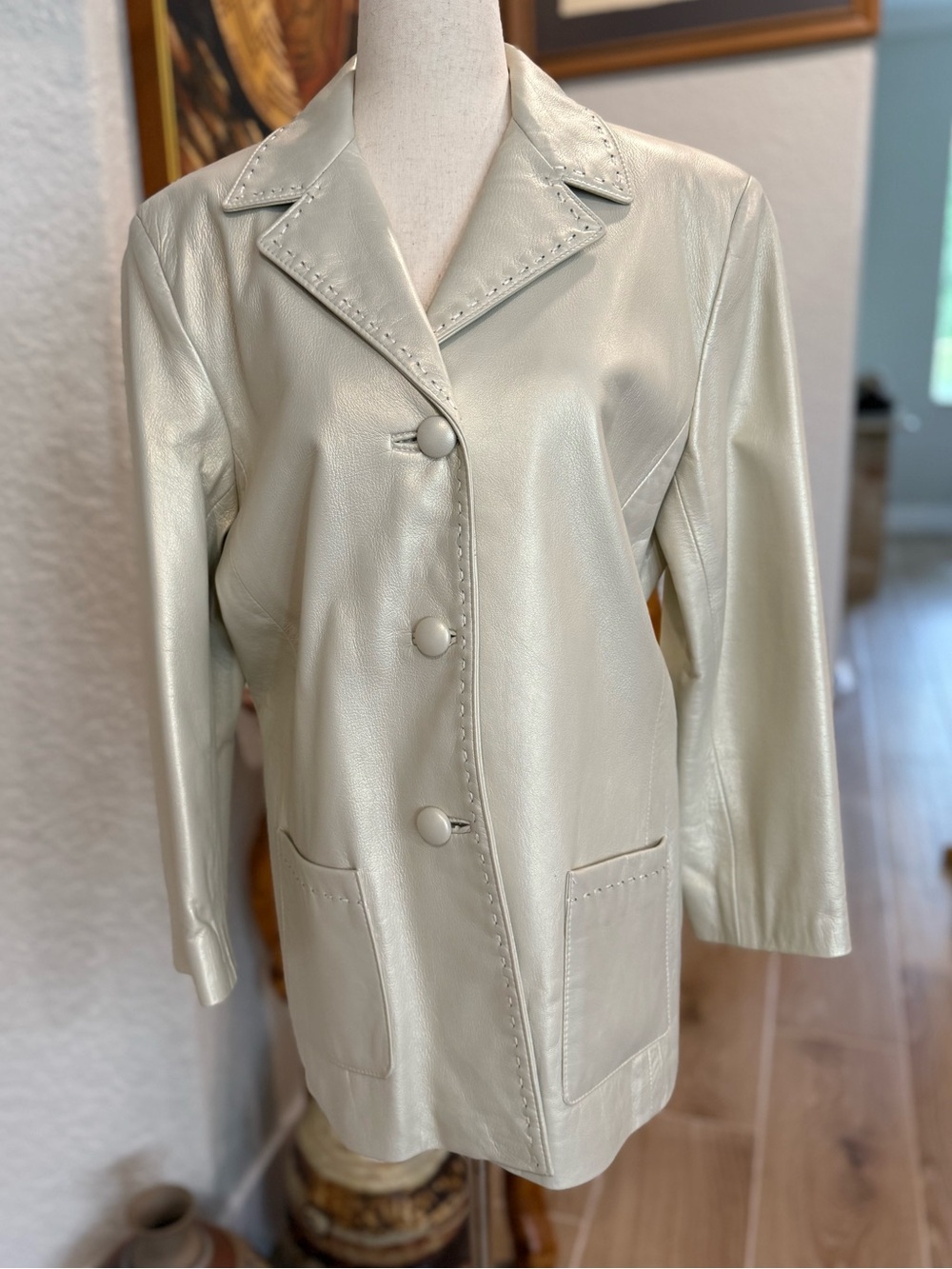 Rocco D'Amelio Cream Faux Leather Button Jacket
